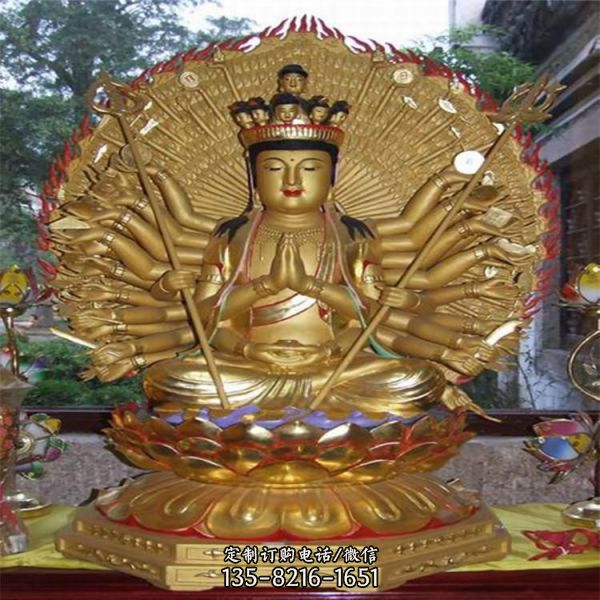 寺廟玻璃鋼噴金烤漆大型佛像千手觀音雕塑（3）
