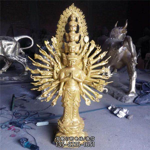 寺廟玻璃鋼噴金烤漆大型佛像千手觀音雕塑（5）