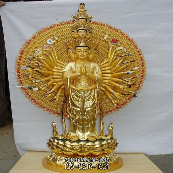 寺廟玻璃鋼噴金烤漆大型佛像千手觀音雕塑（6）