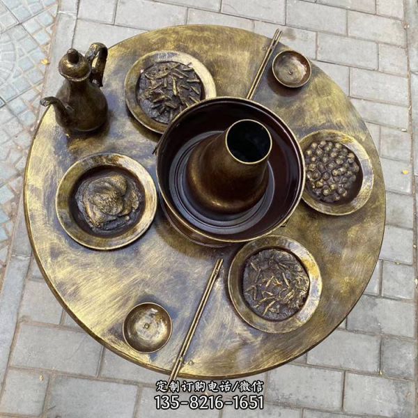 餐館擺放玻璃鋼仿銅吃火鍋人物雕塑 小品（2）