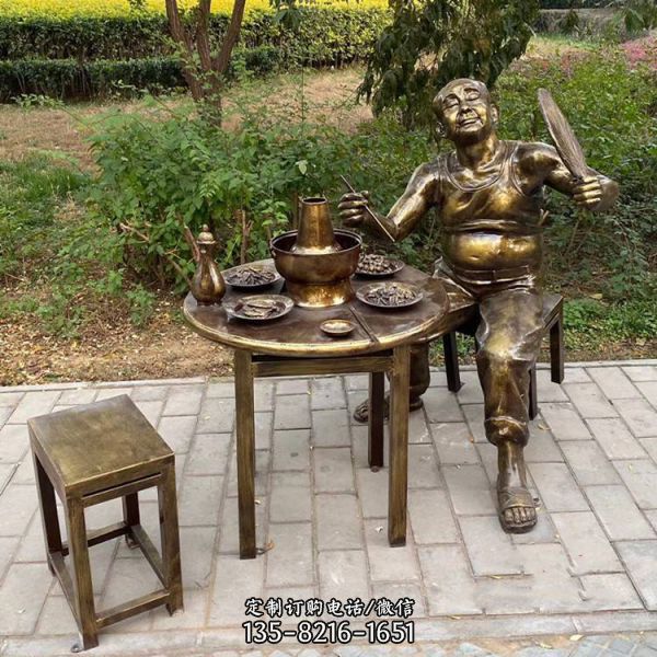 餐館擺放玻璃鋼仿銅吃火鍋人物雕塑 小品（1）