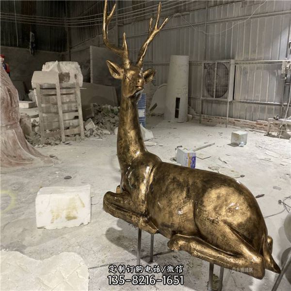 戶外玻璃鋼仿銅鹿群動物雕塑景觀綠地擺件（4）