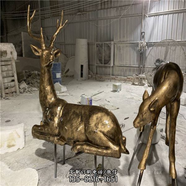 戶外玻璃鋼仿銅鹿群動物雕塑景觀綠地擺件（3）