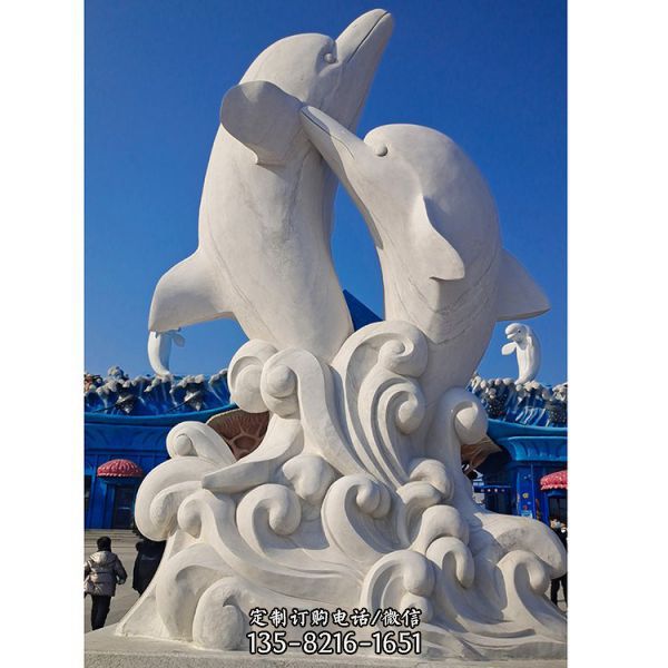 海洋館戶外擺放石雕海豚 噴水雕塑擺件（3）