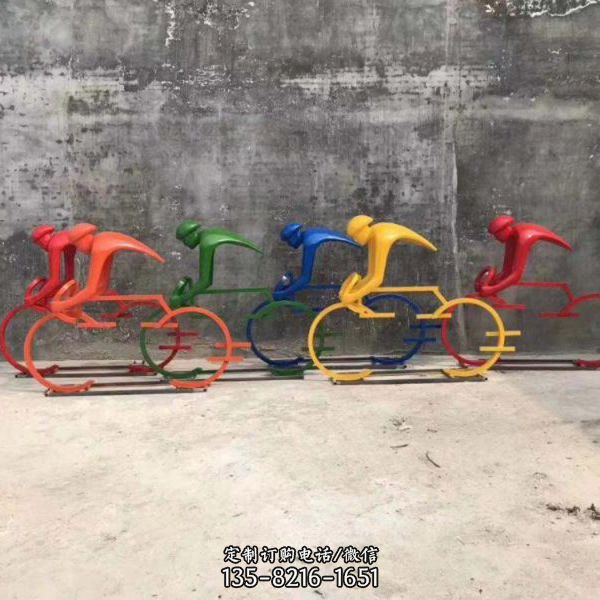 公園擺放玻璃鋼騎自行車抽象人物雕塑（2）