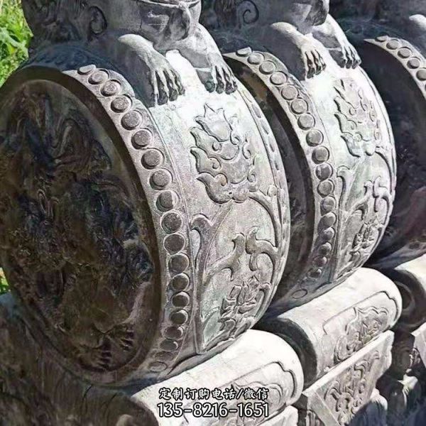 仿古做舊大理石石雕浮雕一對庭院門口門墩抱鼓石雕塑