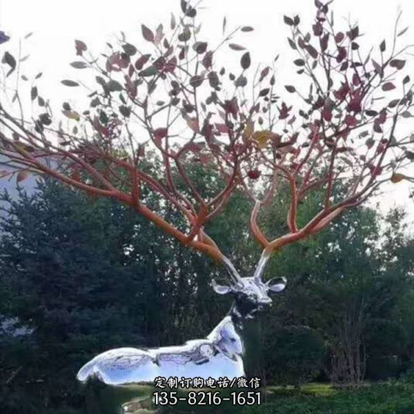 不銹鋼梅花鹿雕塑戶外大型抽象幾何鏤空擺件（3）