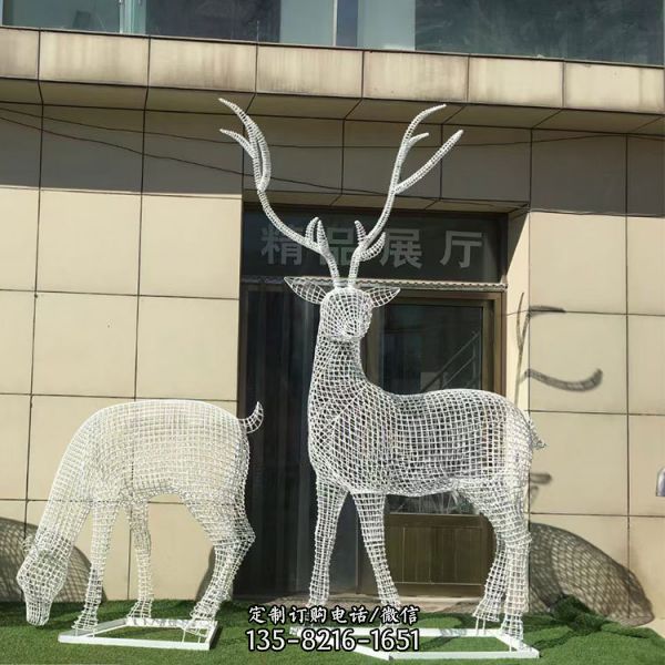 鏤空小鹿雕塑 不銹鋼材鏤空戶外動物擺件（5）