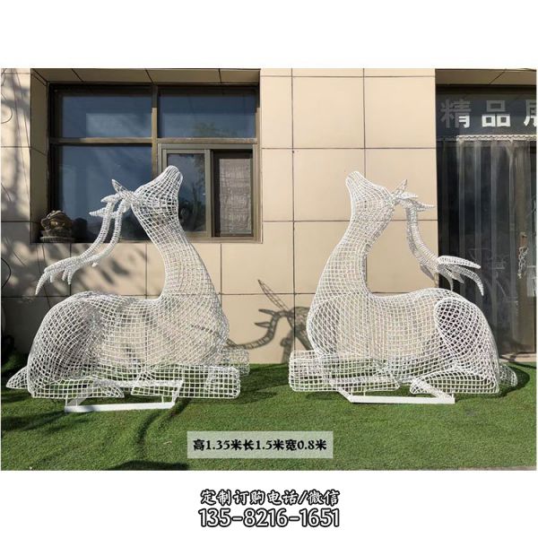 鏤空小鹿雕塑 不銹鋼材鏤空戶外動物擺件（2）