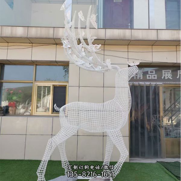 鏤空小鹿雕塑 不銹鋼材鏤空戶外動物擺件（1）