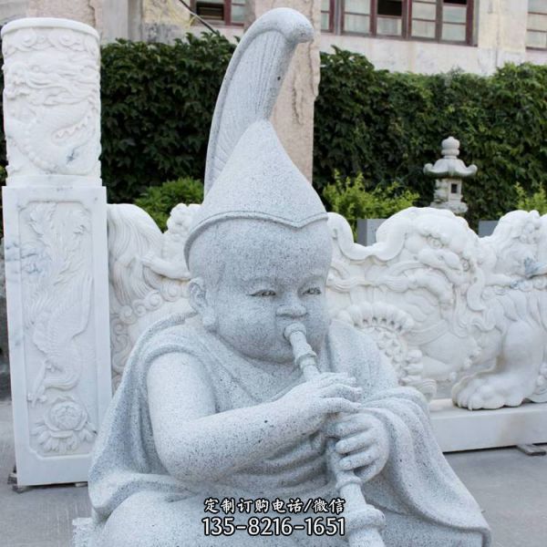 景區寺院擺放大理石小沙彌敲木魚雕塑（3）