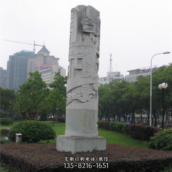 寺廟裝飾青石龍柱一對 華表柱（2）