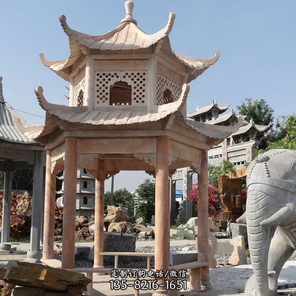 戶外公園乘涼休息中式六角涼亭雕塑（4）
