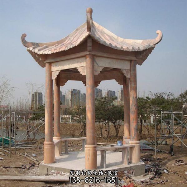 戶外公園乘涼休息中式六角涼亭雕塑（5）