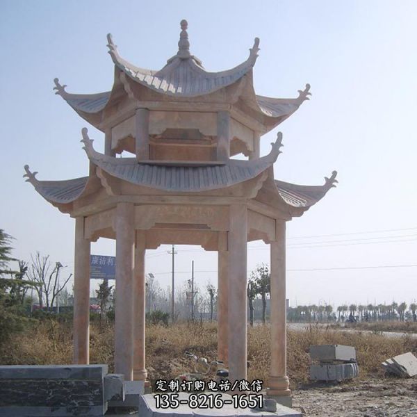 戶外公園乘涼休息中式六角涼亭雕塑（3）