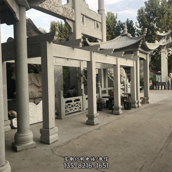 中式長形花架六角涼亭公園戶外園林基建石雕