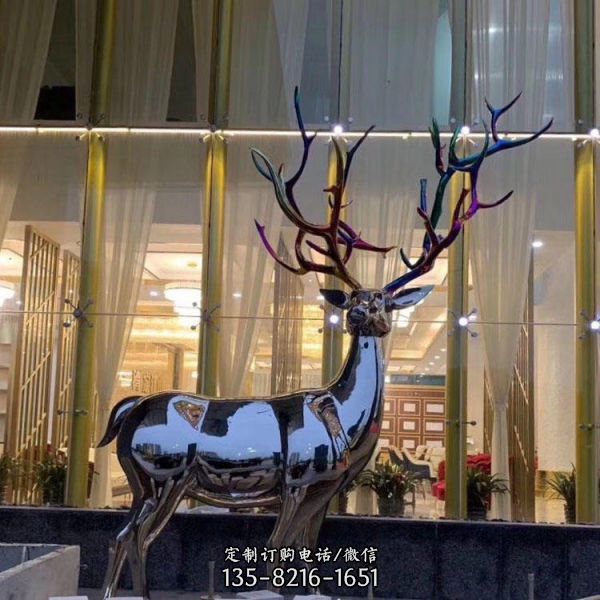 戶外不銹鋼鏡面鹿雕塑 酒店鏤空動物雕塑擺件