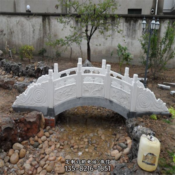 天然漢白玉雕刻小石拱橋中式庭院擺件