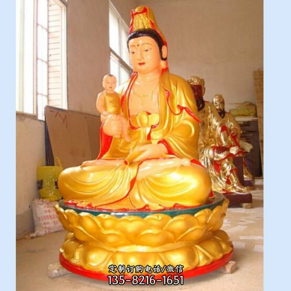 寺廟擺放鎏金貼金觀音銅雕佛像（4）