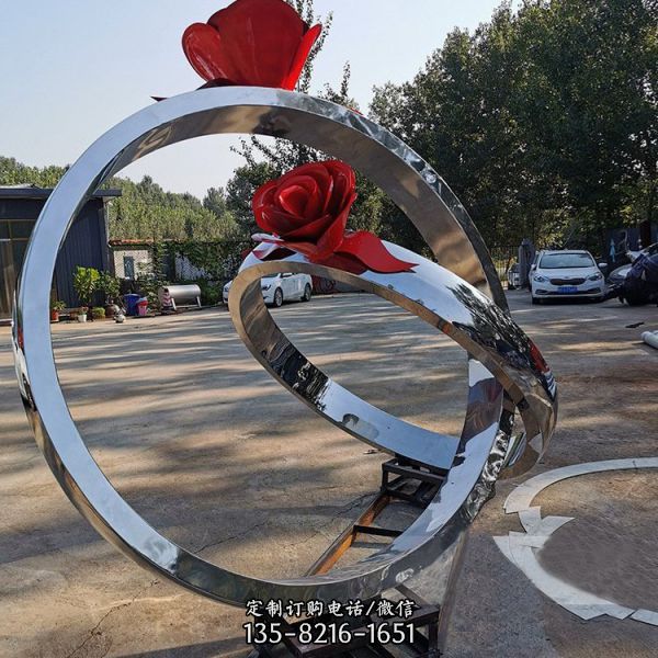 大型園林廣場景觀設計愛情主題鏡面不銹鋼戒指雕塑（5）