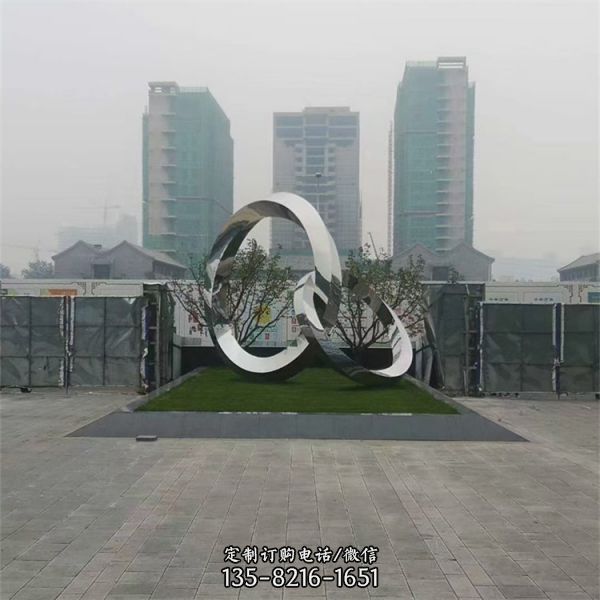 大型園林廣場景觀設計愛情主題鏡面不銹鋼戒指雕塑（4）