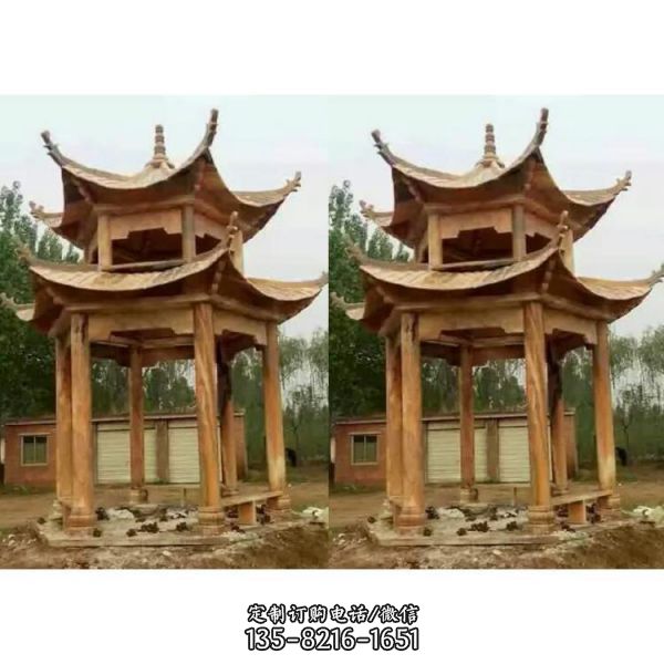園林景觀晚霞紅雕刻中式雙層亭子（1）
