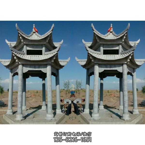 園林景觀晚霞紅雕刻中式雙層亭子（2）