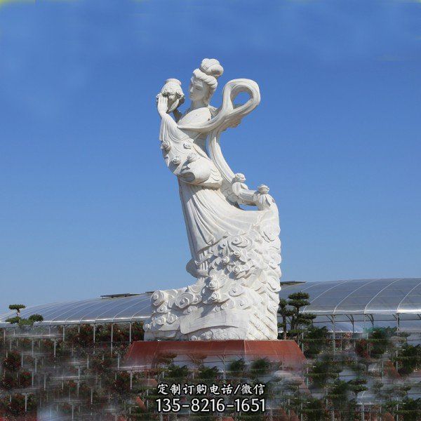 漢白玉戶外景區大型荷花仙女雕塑（3）