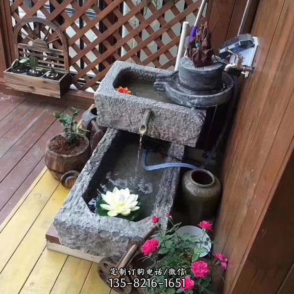 仿古做舊養魚種花流水擺件雕塑（1）