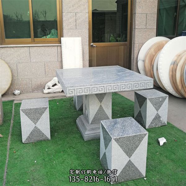 戶外公園青石棋盤庭院石桌石凳裝飾裝飾擺件（4）