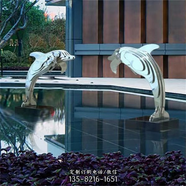廣場擺放不銹鋼海洋動物海豚雕塑（1）