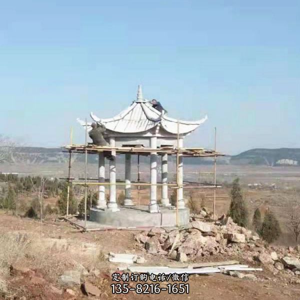 景區雙層中式石雕六角涼亭雕塑（4）