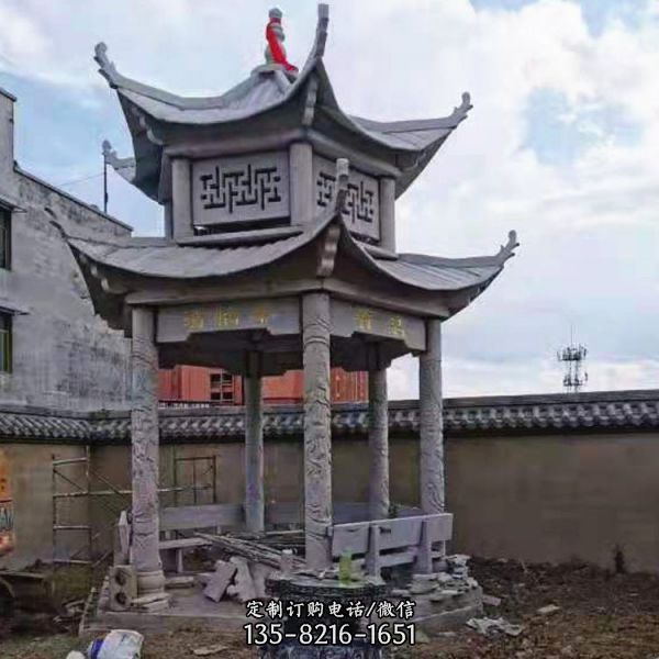 景區雙層中式石雕六角涼亭雕塑（2）