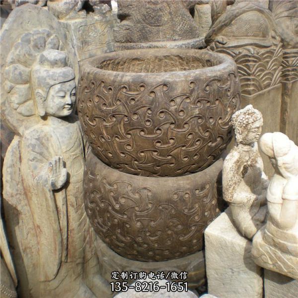 四合院庭院青石仿古石雕荷花水缸花盆（3）