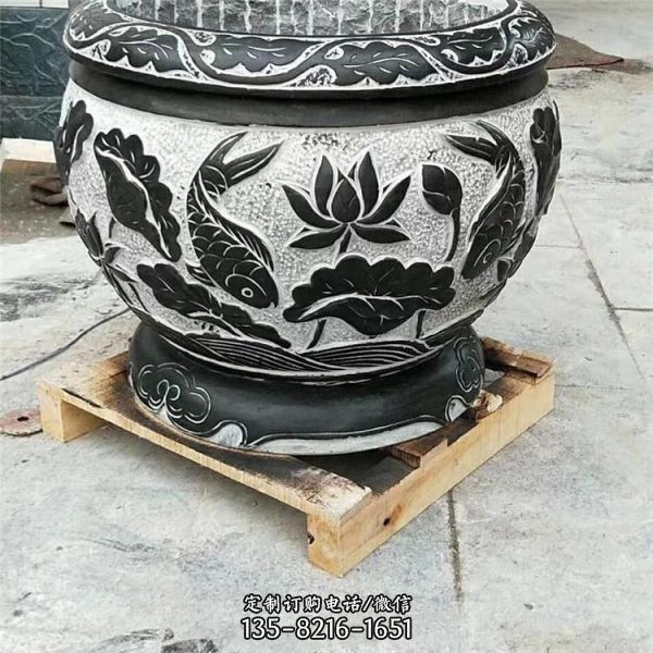 四合院庭院青石仿古石雕荷花水缸花盆（2）