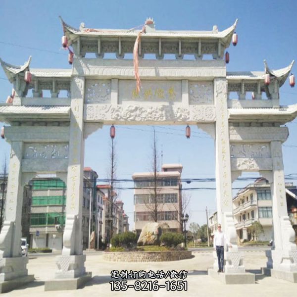 村莊家祠擺放仿古建筑青石門樓牌坊（2）