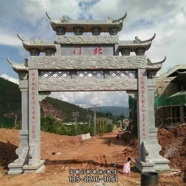 村莊家祠擺放仿古建筑青石門樓牌坊（5）