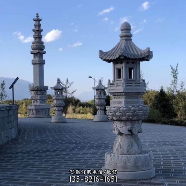 大理石雙層燈塔 寺廟石佛塔 照明石燈雕塑（1）