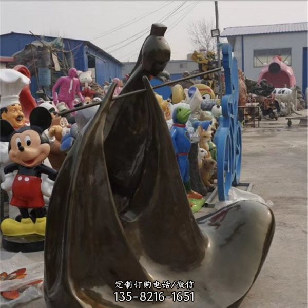 玻璃鋼仿銅戶外抽象吹笛子的人物雕塑（3）