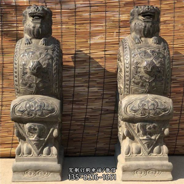 庭院門口仿古黑青石獅子門鼓（3）