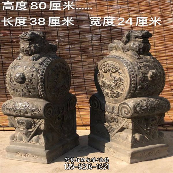 庭院門口仿古黑青石獅子門鼓（1）