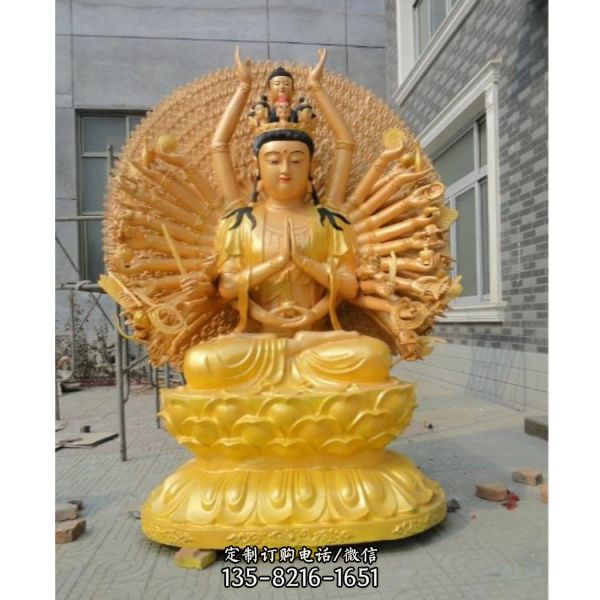 寺廟供奉三米彩繪銅觀音菩薩佛像坐像（1）