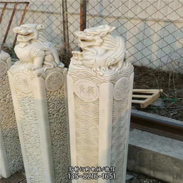 大理石石雕戶外園林景觀拴馬樁雕塑