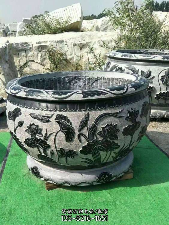 仿古青石石雕魚缸花盆荷花水缸（5）