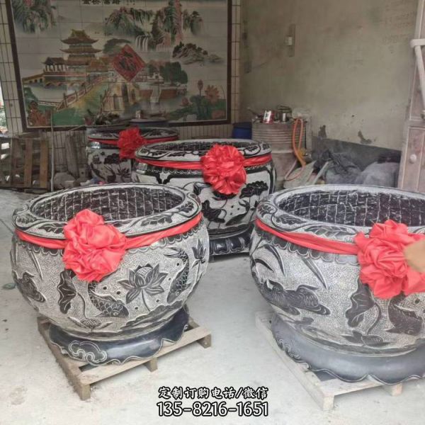仿古青石石雕魚缸花盆荷花水缸（3）