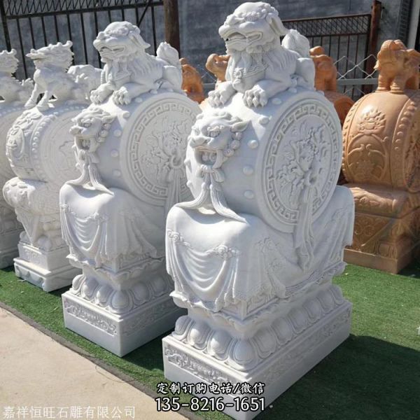 酒店門口仿古漢白玉雕刻門鼓石墩（3）