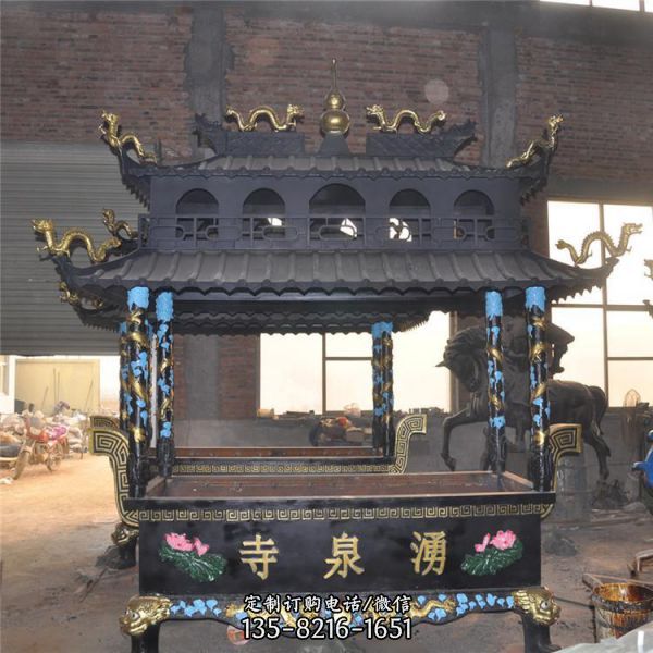 雙層寺廟銅香爐雕塑 三耳三足仿古式銅香爐（1）