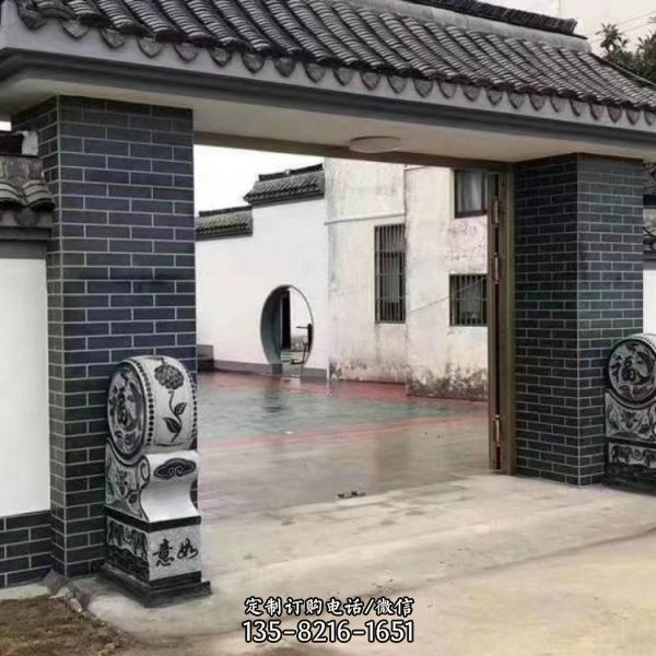 庭院中式復古漢白玉浮雕圓形抱鼓石（2）