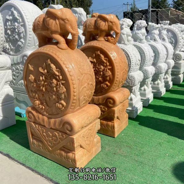 庭院中式復古漢白玉浮雕圓形抱鼓石（1）