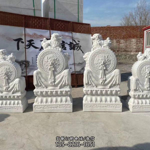 庭院中式復古漢白玉浮雕圓形抱鼓石（3）